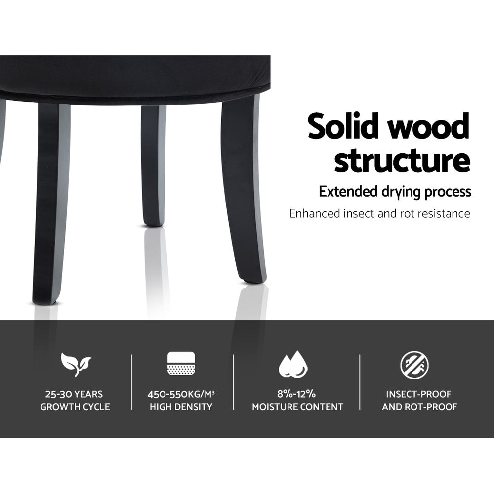 Artiss Vanity Stool Velvet Black Abella-Dressing Tables-PEROZ Accessories