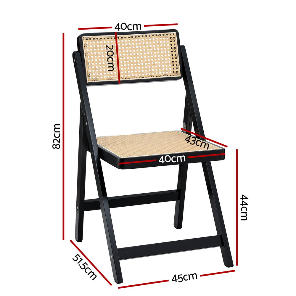 Artiss Dining Chair Wooden Rattan Foldable Black-Furniture &gt; Dining &gt; Kitchen &amp; Dining Chairs-PEROZ Accessories