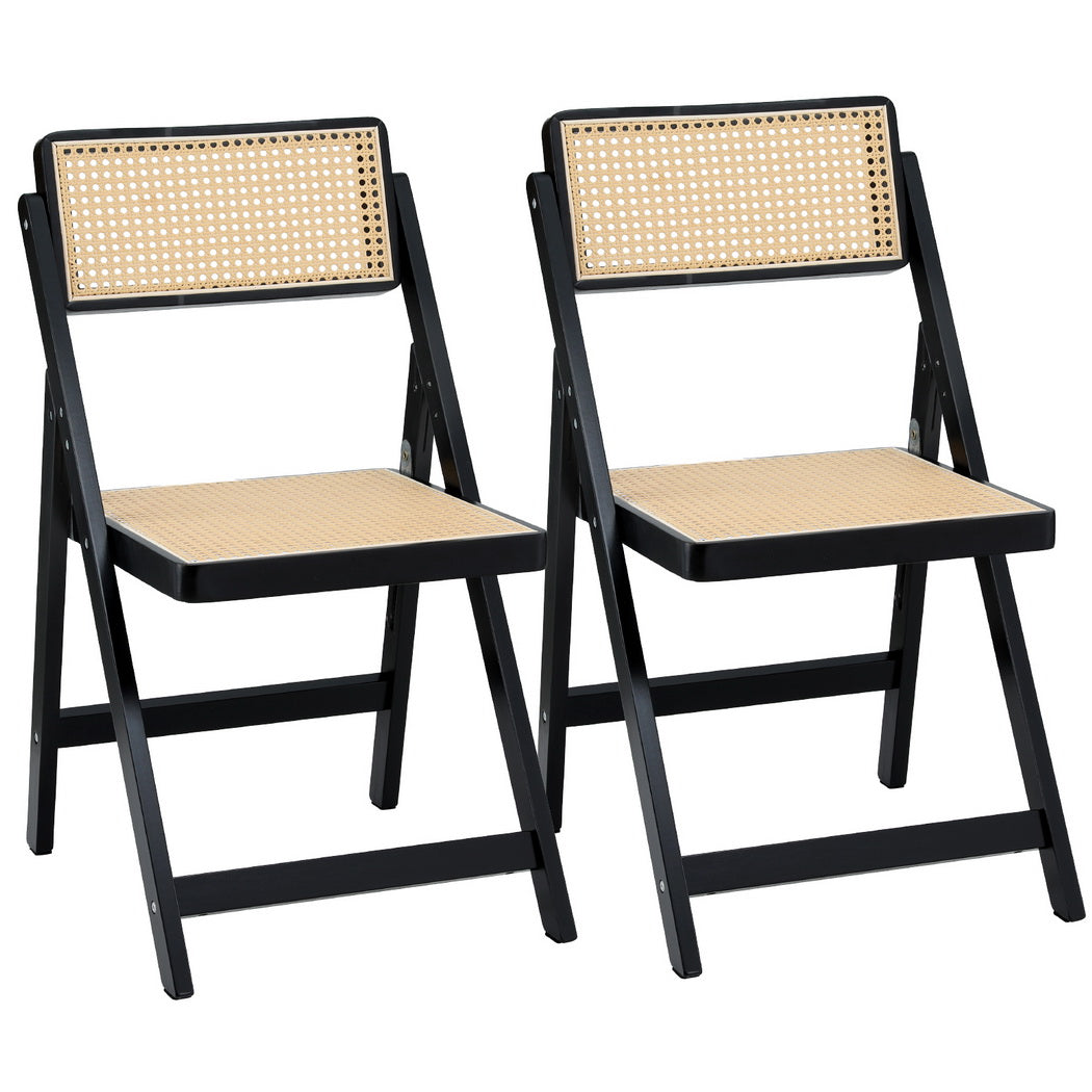 Artiss 2x Dining Chairs Wooden Rattan Foldable Black-Furniture &gt; Dining &gt; Kitchen &amp; Dining Chairs-PEROZ Accessories