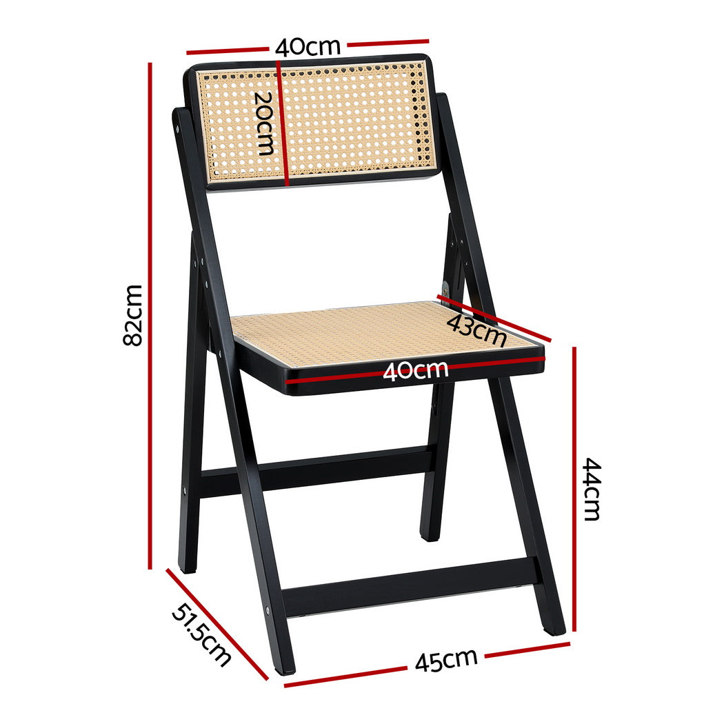 Artiss 2x Dining Chairs Wooden Rattan Foldable Black-Furniture &gt; Dining &gt; Kitchen &amp; Dining Chairs-PEROZ Accessories