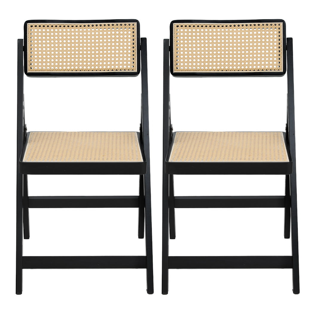 Artiss 2x Dining Chairs Wooden Rattan Foldable Black-Furniture &gt; Dining &gt; Kitchen &amp; Dining Chairs-PEROZ Accessories