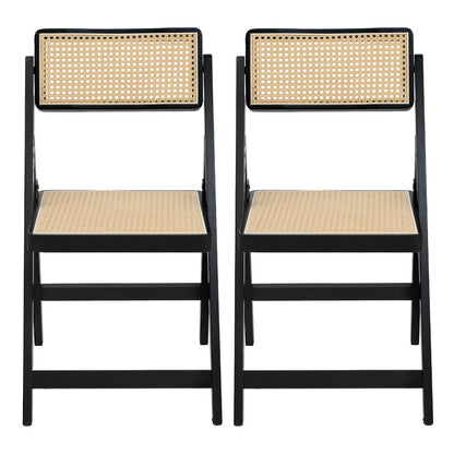 Artiss 2x Dining Chairs Wooden Rattan Foldable Black-Furniture &gt; Dining &gt; Kitchen &amp; Dining Chairs-PEROZ Accessories