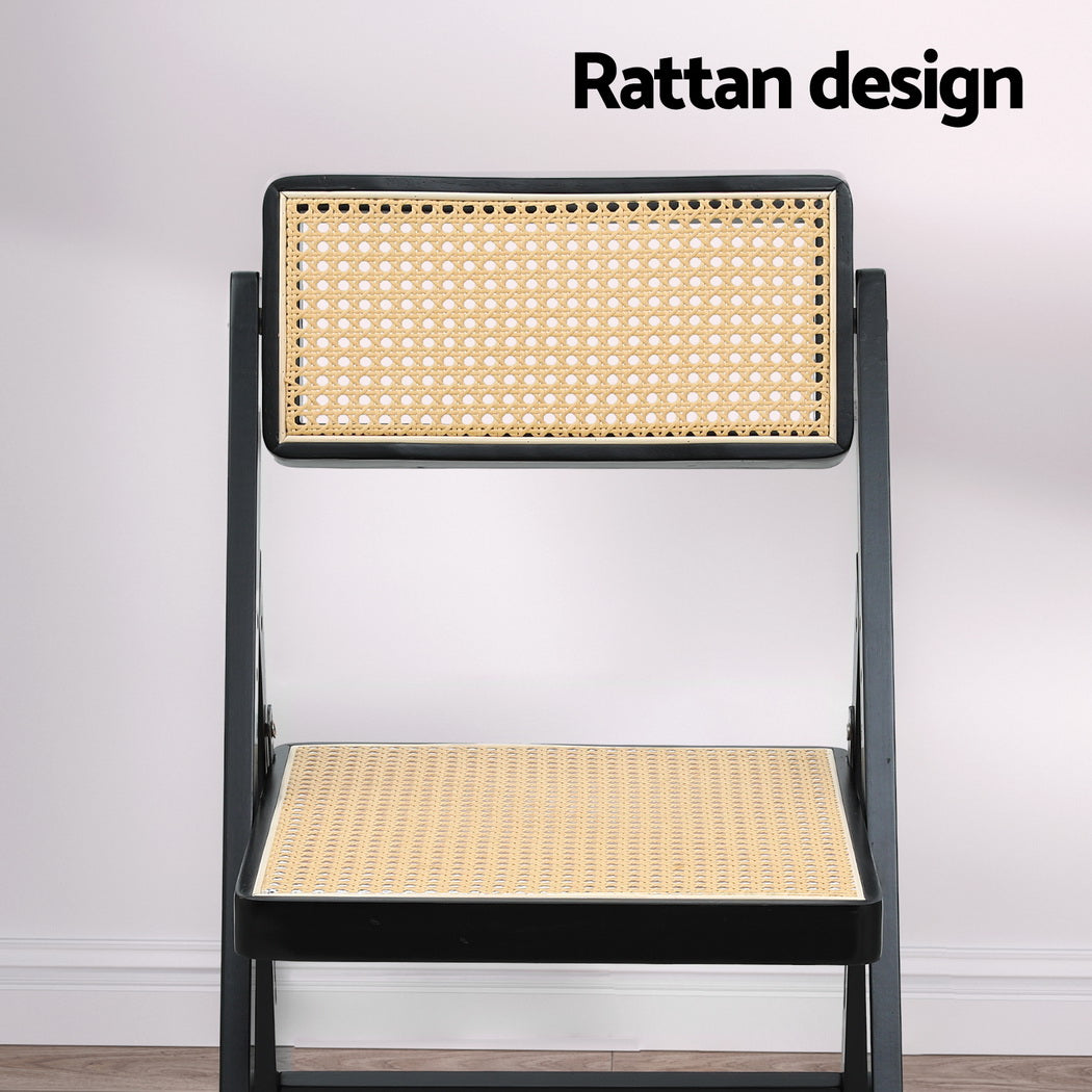 Artiss 2x Dining Chairs Wooden Rattan Foldable Black-Furniture &gt; Dining &gt; Kitchen &amp; Dining Chairs-PEROZ Accessories