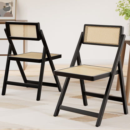 Artiss 2x Dining Chairs Wooden Rattan Foldable Black-Furniture &gt; Dining &gt; Kitchen &amp; Dining Chairs-PEROZ Accessories