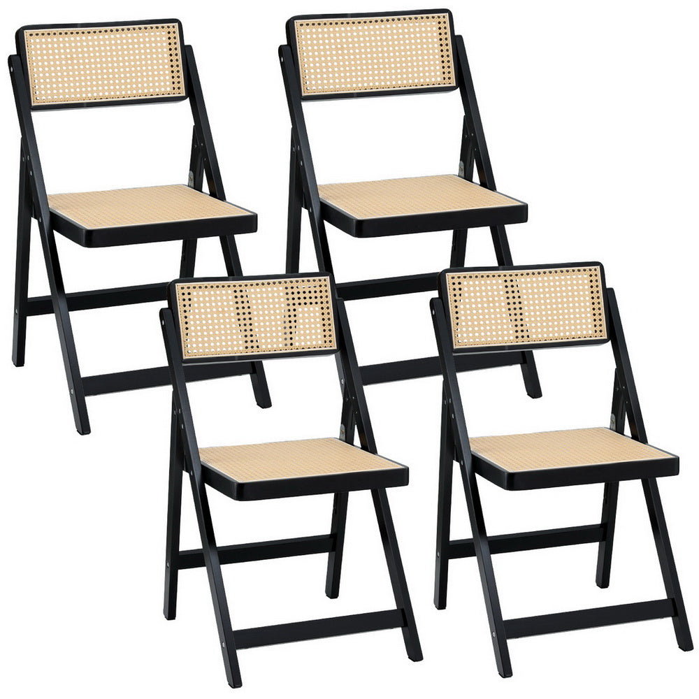 Artiss 4x Dining Chairs Wooden Rattan Foldable Black-Furniture &gt; Dining &gt; Kitchen &amp; Dining Chairs-PEROZ Accessories