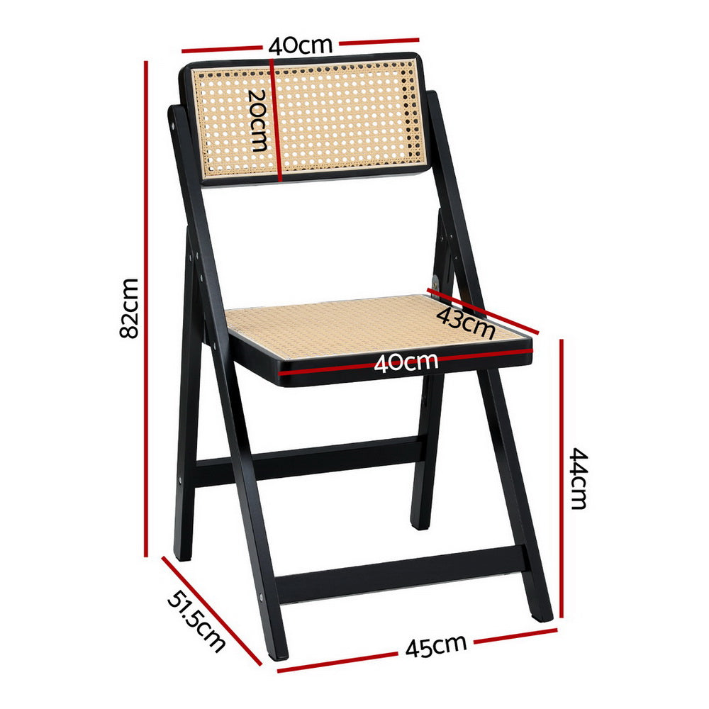 Artiss 4x Dining Chairs Wooden Rattan Foldable Black-Furniture &gt; Dining &gt; Kitchen &amp; Dining Chairs-PEROZ Accessories