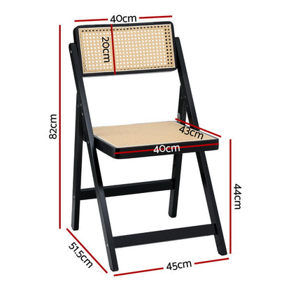 Artiss 4x Dining Chairs Wooden Rattan Foldable Black-Furniture &gt; Dining &gt; Kitchen &amp; Dining Chairs-PEROZ Accessories