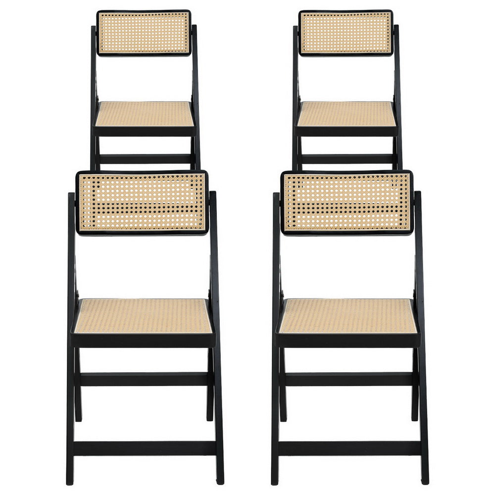 Artiss 4x Dining Chairs Wooden Rattan Foldable Black-Furniture &gt; Dining &gt; Kitchen &amp; Dining Chairs-PEROZ Accessories