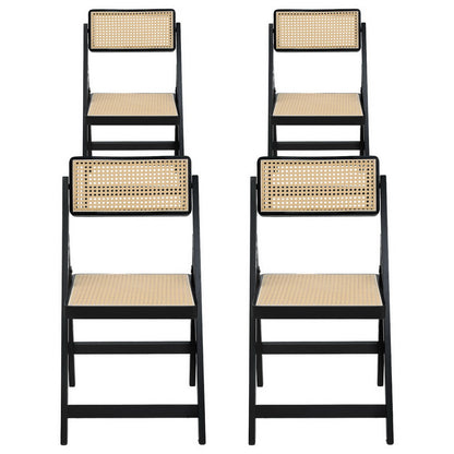 Artiss 4x Dining Chairs Wooden Rattan Foldable Black-Furniture &gt; Dining &gt; Kitchen &amp; Dining Chairs-PEROZ Accessories
