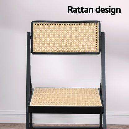 Artiss 4x Dining Chairs Wooden Rattan Foldable Black-Furniture &gt; Dining &gt; Kitchen &amp; Dining Chairs-PEROZ Accessories