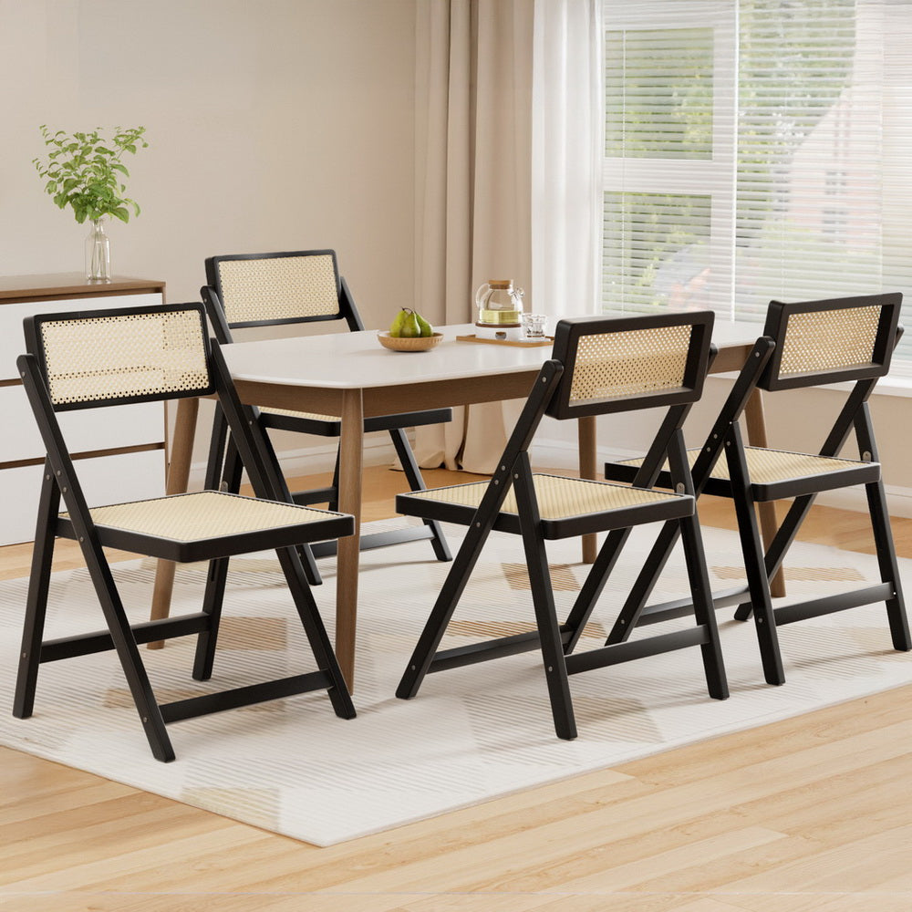 Artiss 4x Dining Chairs Wooden Rattan Foldable Black-Furniture &gt; Dining &gt; Kitchen &amp; Dining Chairs-PEROZ Accessories