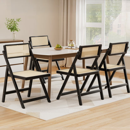 Artiss 4x Dining Chairs Wooden Rattan Foldable Black-Furniture &gt; Dining &gt; Kitchen &amp; Dining Chairs-PEROZ Accessories