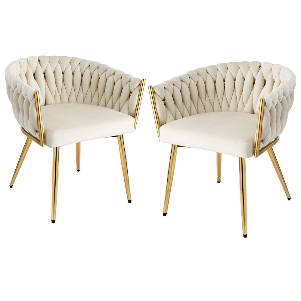1 Set of 2 Artiss Dining Chairs Velvet Armchair Beige-Furniture &gt; Dining &gt; Kitchen &amp; Dining Chairs-PEROZ Accessories