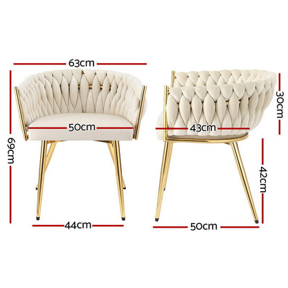 1 Set of 2 Artiss Dining Chairs Velvet Armchair Beige-Furniture &gt; Dining &gt; Kitchen &amp; Dining Chairs-PEROZ Accessories
