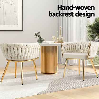 1 Set of 2 Artiss Dining Chairs Velvet Armchair Beige-Furniture &gt; Dining &gt; Kitchen &amp; Dining Chairs-PEROZ Accessories