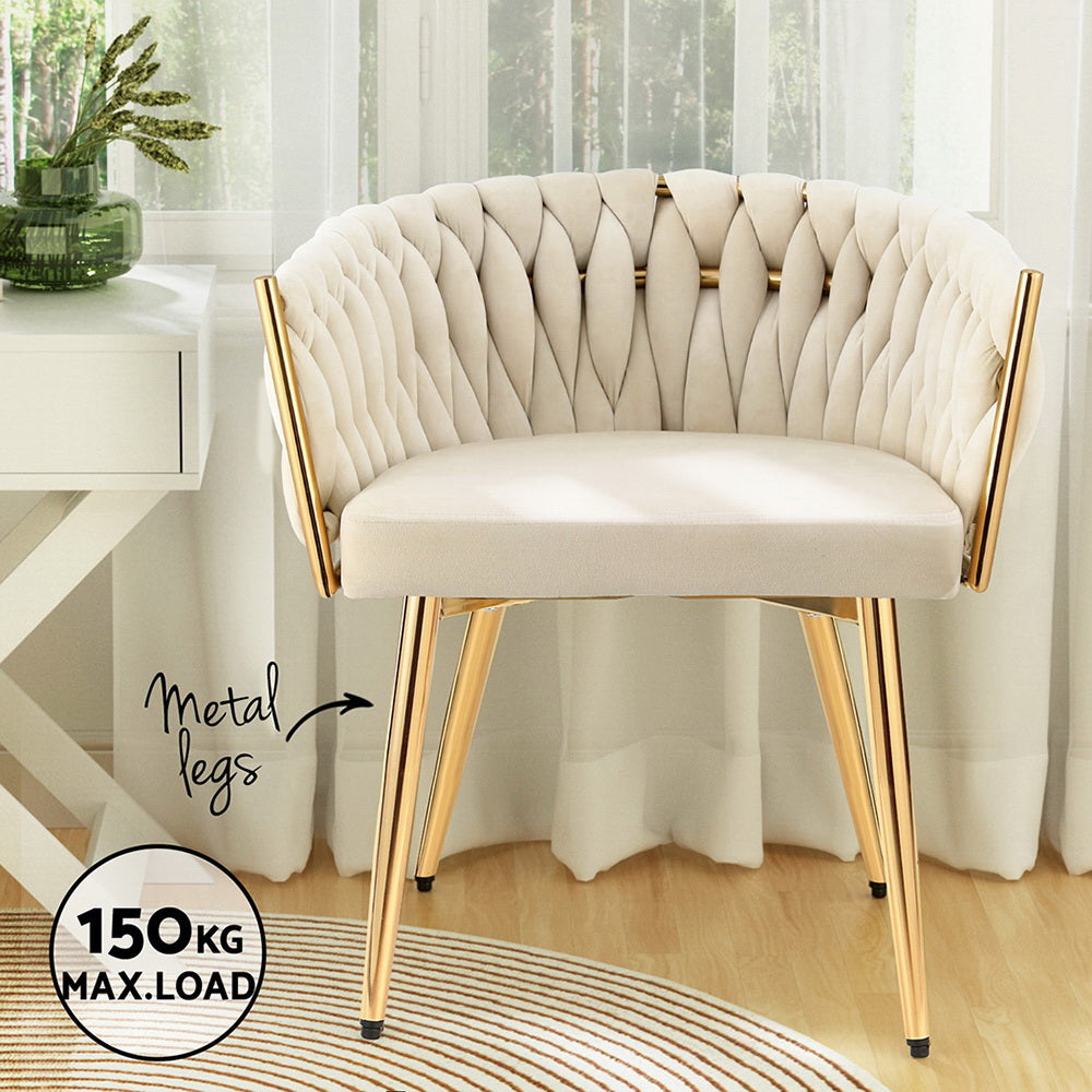 1 Set of 2 Artiss Dining Chairs Velvet Armchair Beige-Furniture &gt; Dining &gt; Kitchen &amp; Dining Chairs-PEROZ Accessories