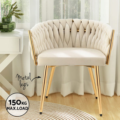 1 Set of 2 Artiss Dining Chairs Velvet Armchair Beige-Furniture &gt; Dining &gt; Kitchen &amp; Dining Chairs-PEROZ Accessories