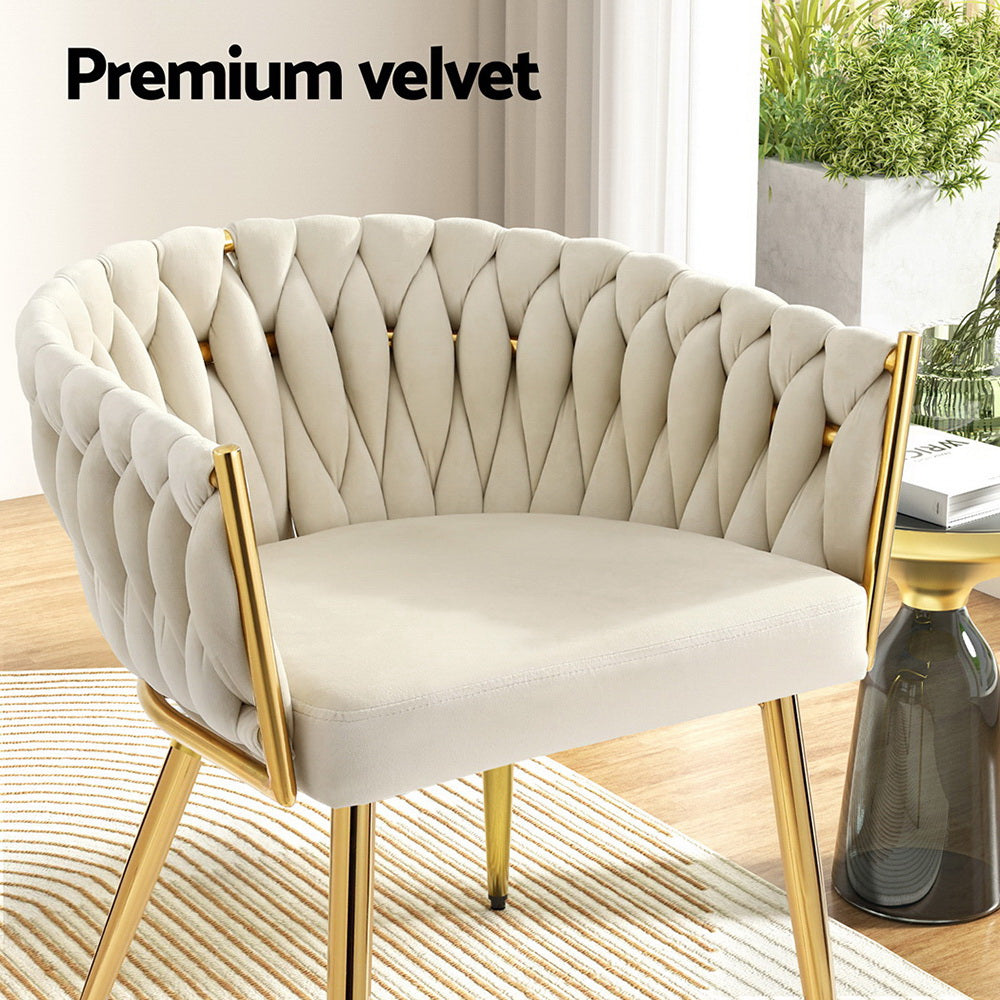 1 Set of 2 Artiss Dining Chairs Velvet Armchair Beige-Furniture &gt; Dining &gt; Kitchen &amp; Dining Chairs-PEROZ Accessories