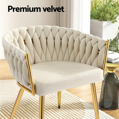 1 Set of 2 Artiss Dining Chairs Velvet Armchair Beige-Furniture &gt; Dining &gt; Kitchen &amp; Dining Chairs-PEROZ Accessories