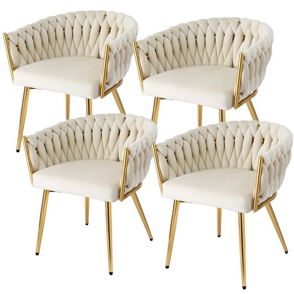 1 Set of 4 Artiss Dining Chairs Velvet Armchair Beige-Furniture &gt; Dining &gt; Kitchen &amp; Dining Chairs-PEROZ Accessories