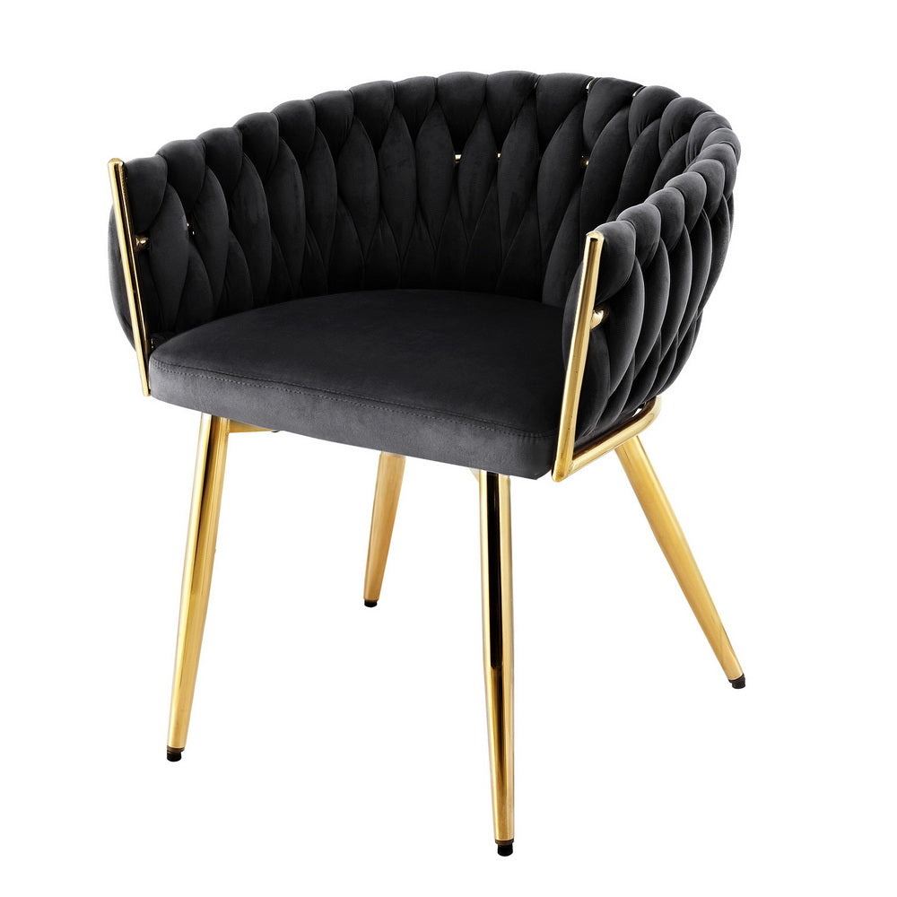Artiss 1x Dining Chair Armchair Cafe Kitchen Lounge Chairs Velvet Weaving Black-Furniture &gt; Dining &gt; Kitchen &amp; Dining Chairs-PEROZ Accessories