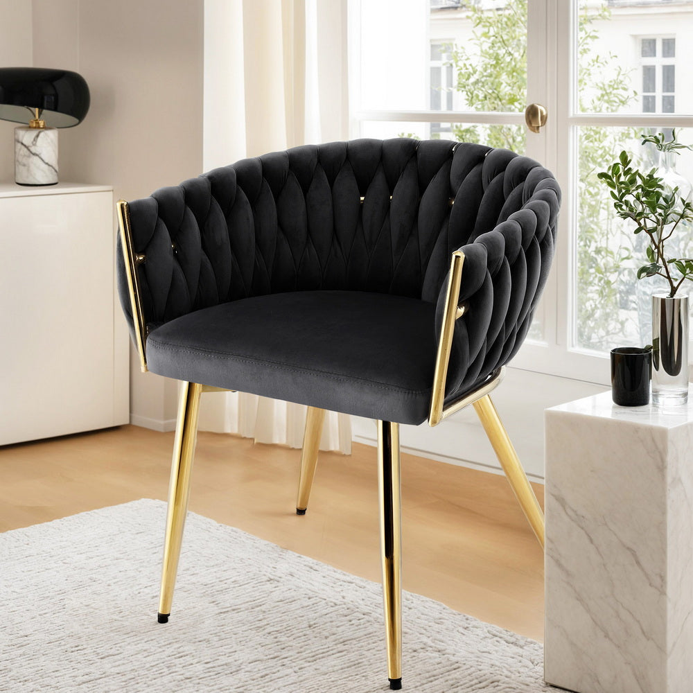 Artiss 1x Dining Chair Armchair Cafe Kitchen Lounge Chairs Velvet Weaving Black-Furniture &gt; Dining &gt; Kitchen &amp; Dining Chairs-PEROZ Accessories