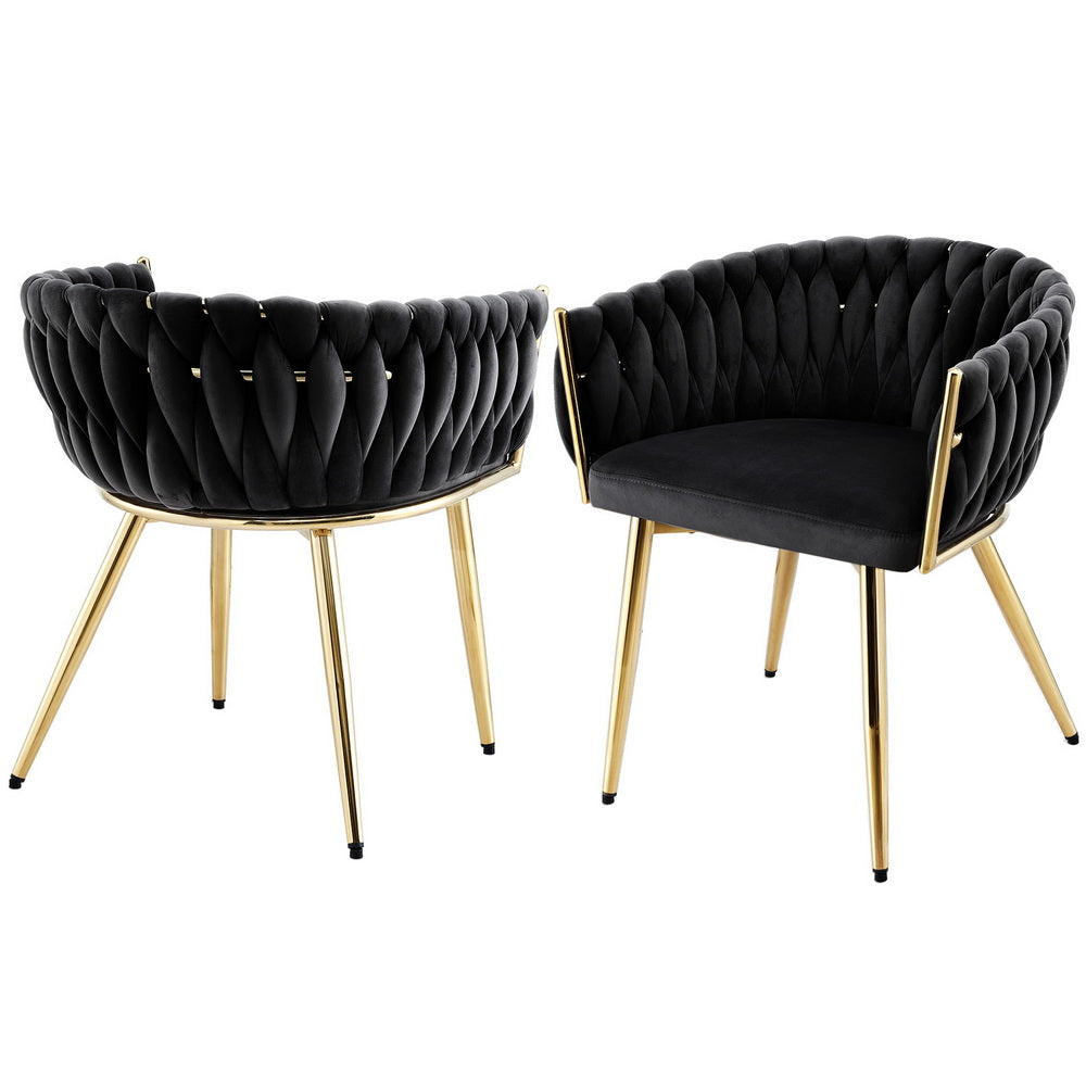 1 Set of 2 Artiss Dining Chairs Velvet Armchair Black-Furniture &gt; Dining &gt; Kitchen &amp; Dining Chairs-PEROZ Accessories