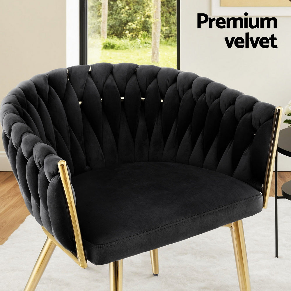 1 Set of 2 Artiss Dining Chairs Velvet Armchair Black-Furniture &gt; Dining &gt; Kitchen &amp; Dining Chairs-PEROZ Accessories