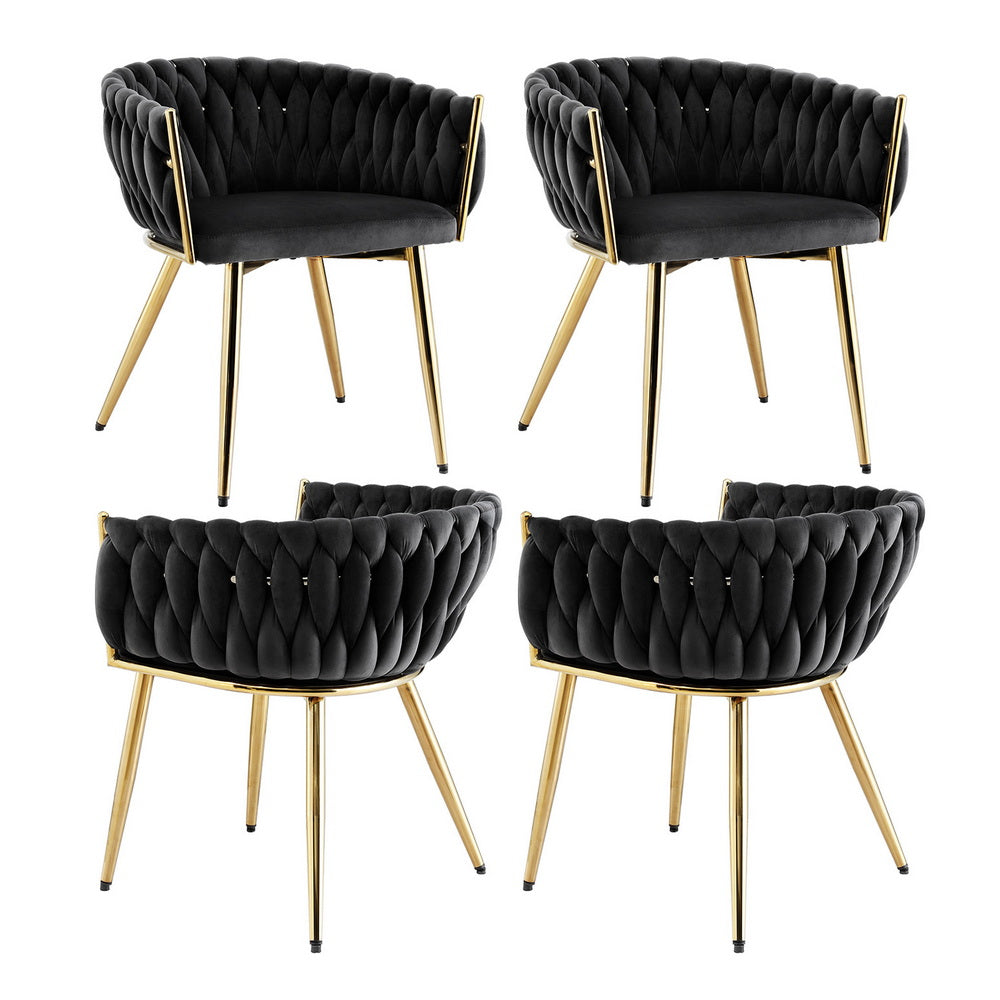 1 Set of 4 Artiss Dining Chairs Velvet Armchair Black-Furniture &gt; Dining &gt; Kitchen &amp; Dining Chairs-PEROZ Accessories