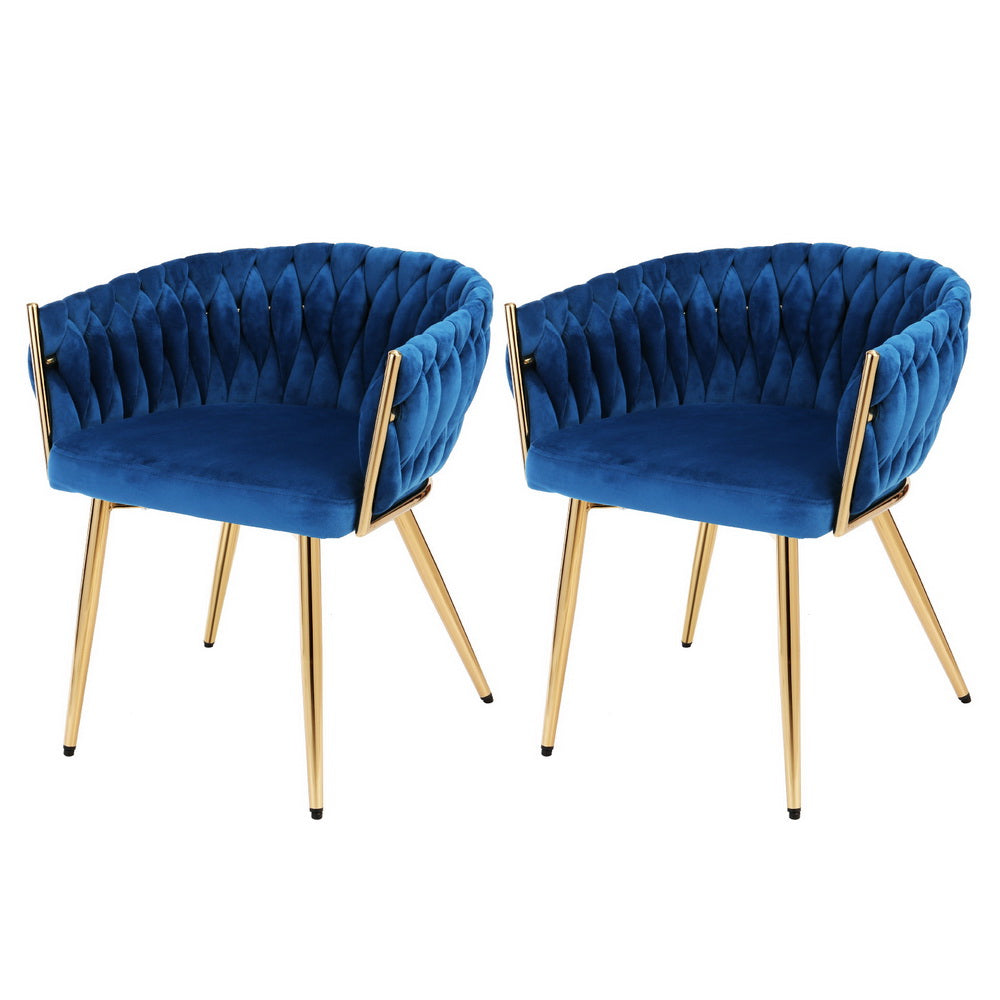 1 Set of 2 Artiss Dining Chairs Velvet Weaving Armchair Blue-Furniture &gt; Dining &gt; Kitchen &amp; Dining Chairs-PEROZ Accessories