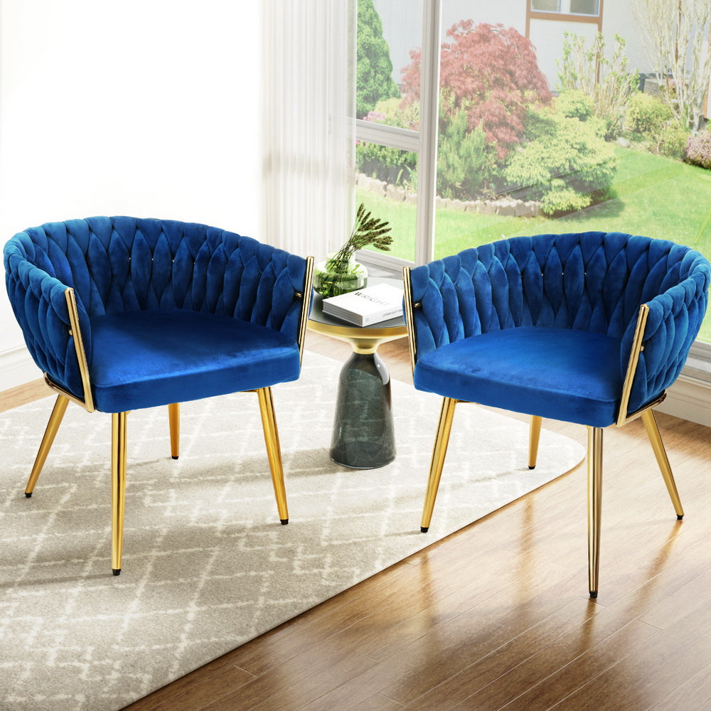 1 Set of 2 Artiss Dining Chairs Velvet Weaving Armchair Blue-Furniture &gt; Dining &gt; Kitchen &amp; Dining Chairs-PEROZ Accessories