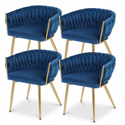 1 Set of 4 Artiss Dining Chairs Velvet Weaving Armchair Blue-Furniture > Dining > Kitchen &amp; Dining Chairs-PEROZ Accessories