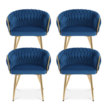 1 Set of 4 Artiss Dining Chairs Velvet Weaving Armchair Blue-Furniture > Dining > Kitchen &amp; Dining Chairs-PEROZ Accessories