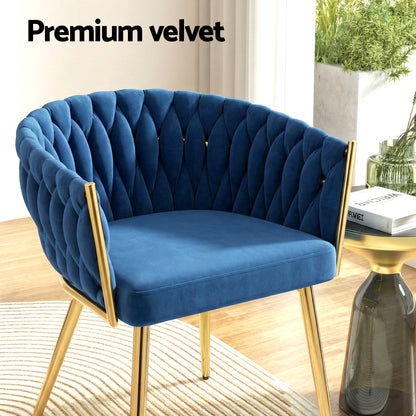 1 Set of 4 Artiss Dining Chairs Velvet Weaving Armchair Blue-Furniture > Dining > Kitchen &amp; Dining Chairs-PEROZ Accessories