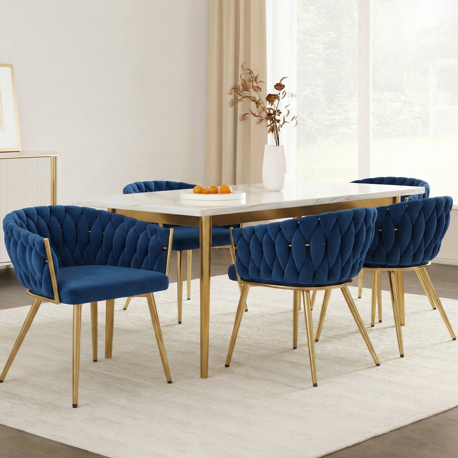 1 Set of 4 Artiss Dining Chairs Velvet Weaving Armchair Blue-Furniture > Dining > Kitchen &amp; Dining Chairs-PEROZ Accessories