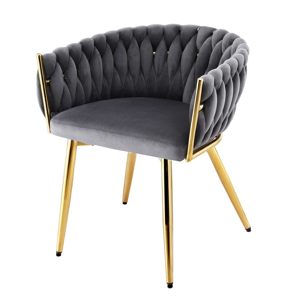 Artiss 1x Dining Chair Armchair Cafe Kitchen Lounge Chairs Velvet Weaving Grey-Furniture &gt; Dining &gt; Kitchen &amp; Dining Chairs-PEROZ Accessories