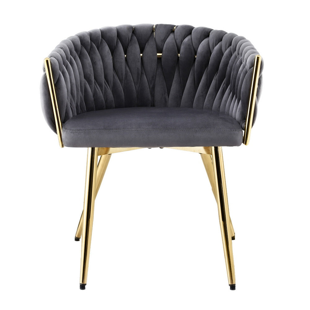 Artiss 1x Dining Chair Armchair Cafe Kitchen Lounge Chairs Velvet Weaving Grey-Furniture &gt; Dining &gt; Kitchen &amp; Dining Chairs-PEROZ Accessories
