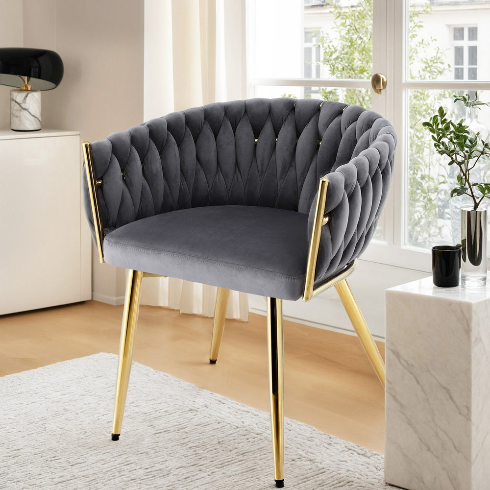 Artiss 1x Dining Chair Armchair Cafe Kitchen Lounge Chairs Velvet Weaving Grey-Furniture &gt; Dining &gt; Kitchen &amp; Dining Chairs-PEROZ Accessories