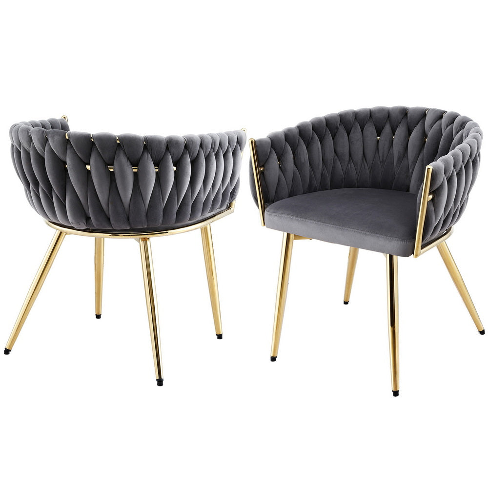 1 Set of 2 Artiss Dining Chairs Velvet Armchair Grey-Furniture &gt; Dining &gt; Kitchen &amp; Dining Chairs-PEROZ Accessories