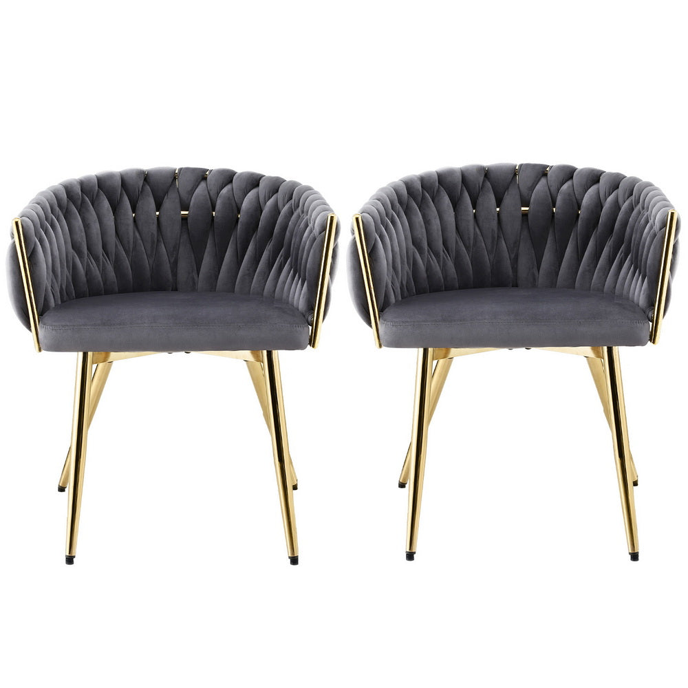 1 Set of 2 Artiss Dining Chairs Velvet Armchair Grey-Furniture &gt; Dining &gt; Kitchen &amp; Dining Chairs-PEROZ Accessories
