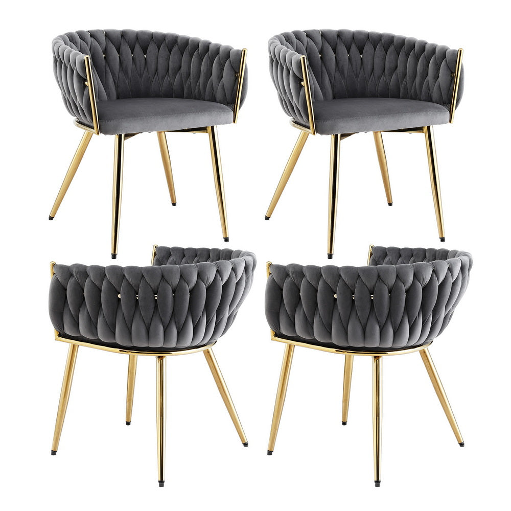 1 Set of 4 Artiss Dining Chairs Velvet Armchair Grey-Furniture &gt; Dining &gt; Kitchen &amp; Dining Chairs-PEROZ Accessories