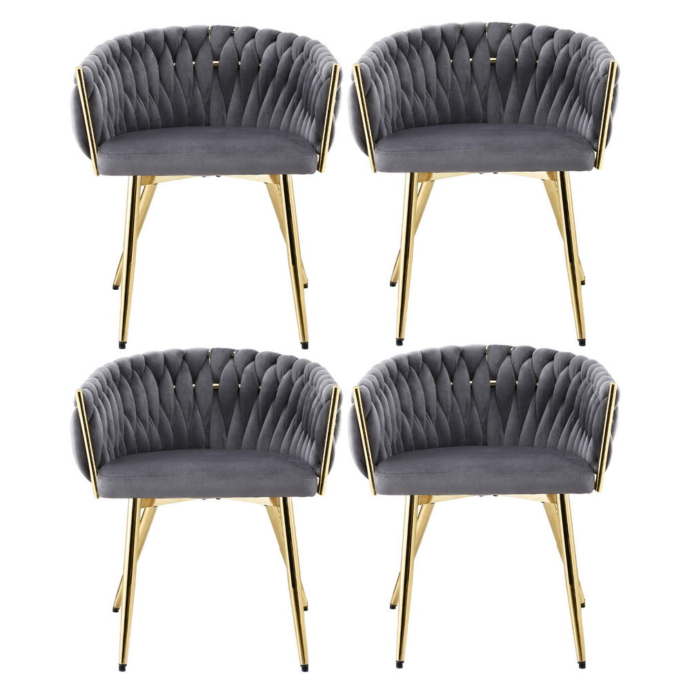1 Set of 4 Artiss Dining Chairs Velvet Armchair Grey-Furniture &gt; Dining &gt; Kitchen &amp; Dining Chairs-PEROZ Accessories