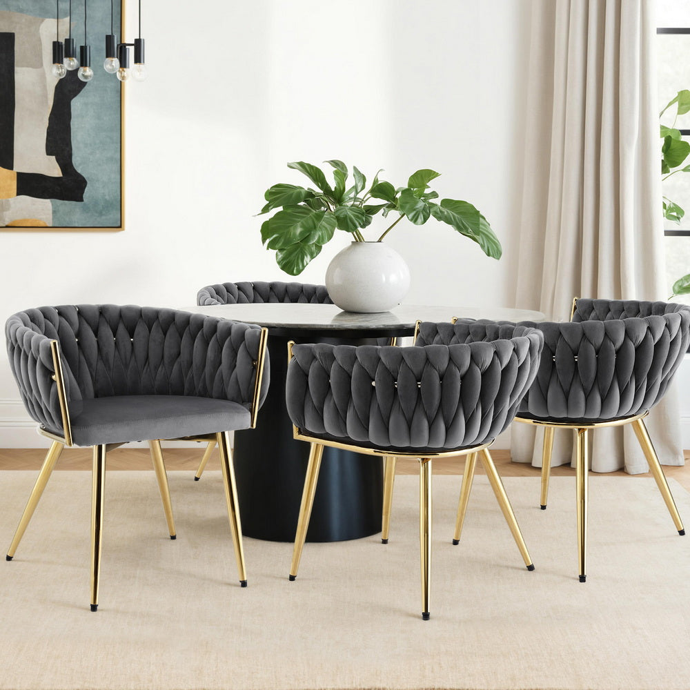 1 Set of 4 Artiss Dining Chairs Velvet Armchair Grey-Furniture &gt; Dining &gt; Kitchen &amp; Dining Chairs-PEROZ Accessories