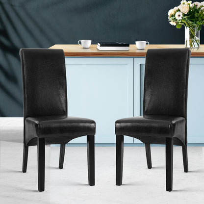 Artiss Dining Chairs Set of 2 Leather Parsons Chair Black-Furniture &gt; Bar Stools &amp; Chairs &gt; Table &amp; Bar Stools-PEROZ Accessories