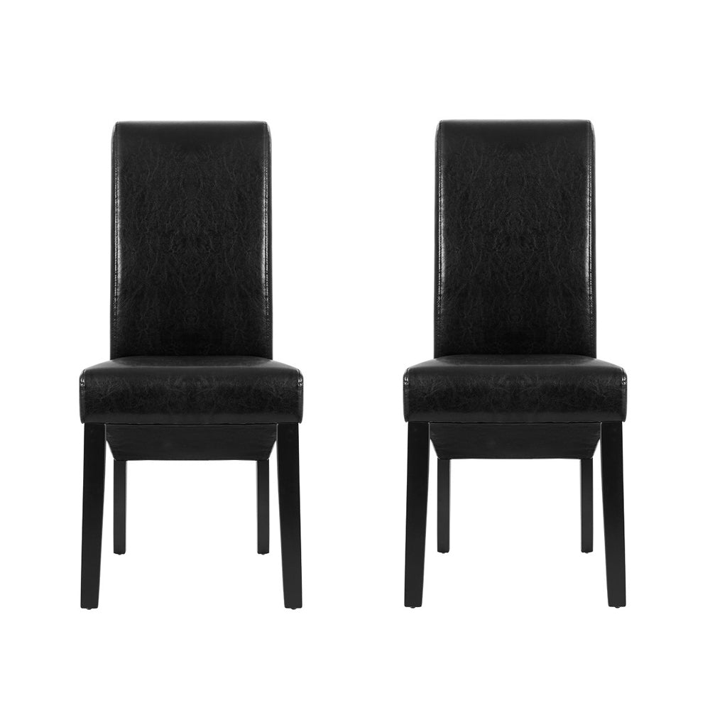 Artiss Dining Chairs Set of 2 Leather Parsons Chair Black-Furniture &gt; Bar Stools &amp; Chairs &gt; Table &amp; Bar Stools-PEROZ Accessories
