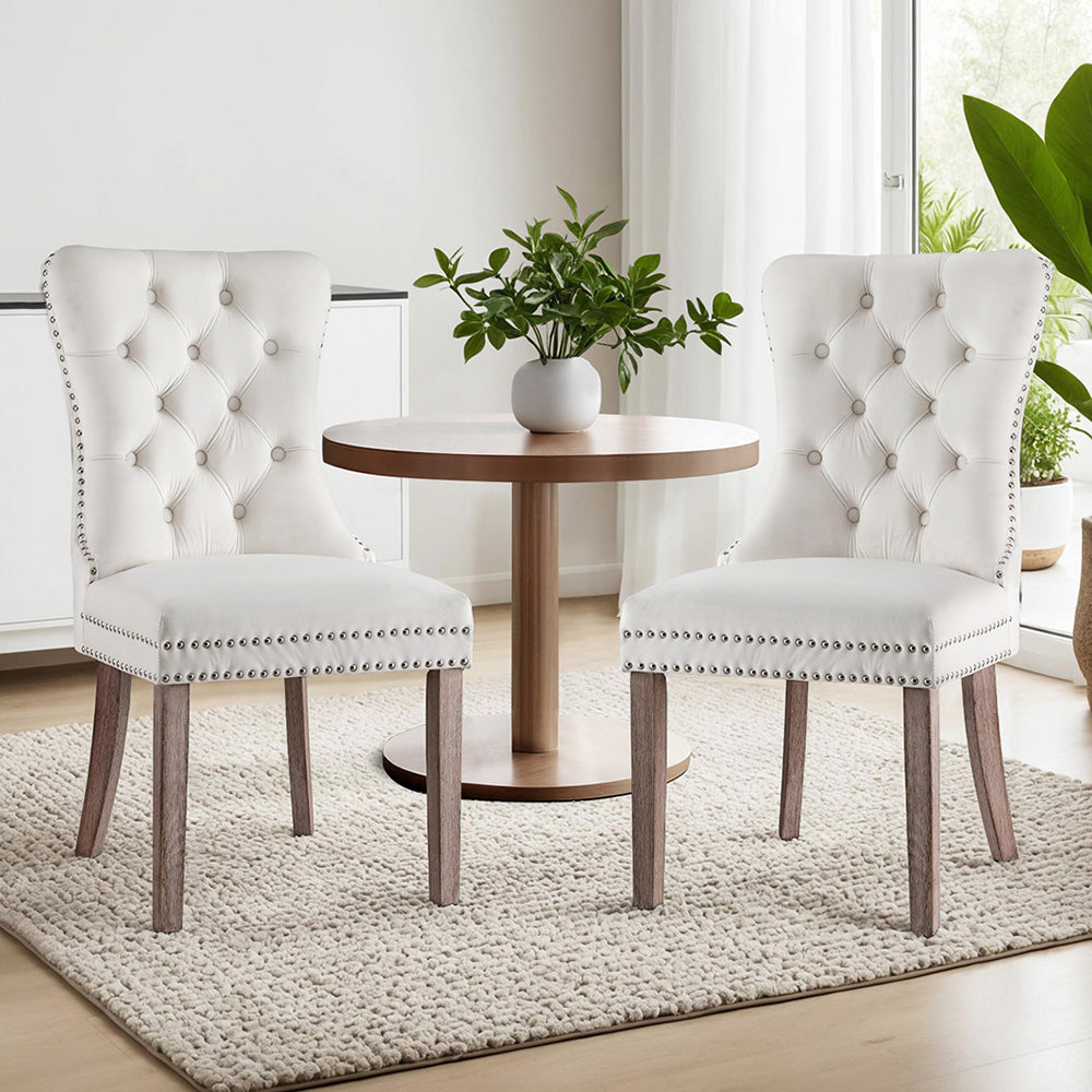 1 Set of 2 Artiss Dining Chairs Beige Velvet-Furniture &gt; Dining &gt; Kitchen &amp; Dining Chairs-PEROZ Accessories