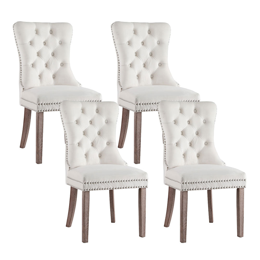 1 Set of 4 Artiss Dining Chairs Beige Velvet-Furniture &gt; Dining &gt; Kitchen &amp; Dining Chairs-PEROZ Accessories