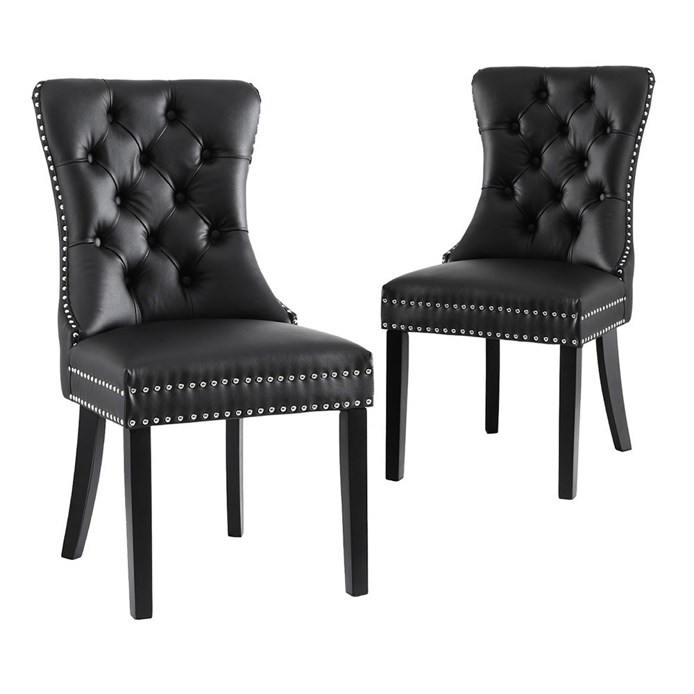 1 Set of 2 Artiss Dining Chairs Black Leather-Furniture &gt; Dining &gt; Kitchen &amp; Dining Chairs-PEROZ Accessories