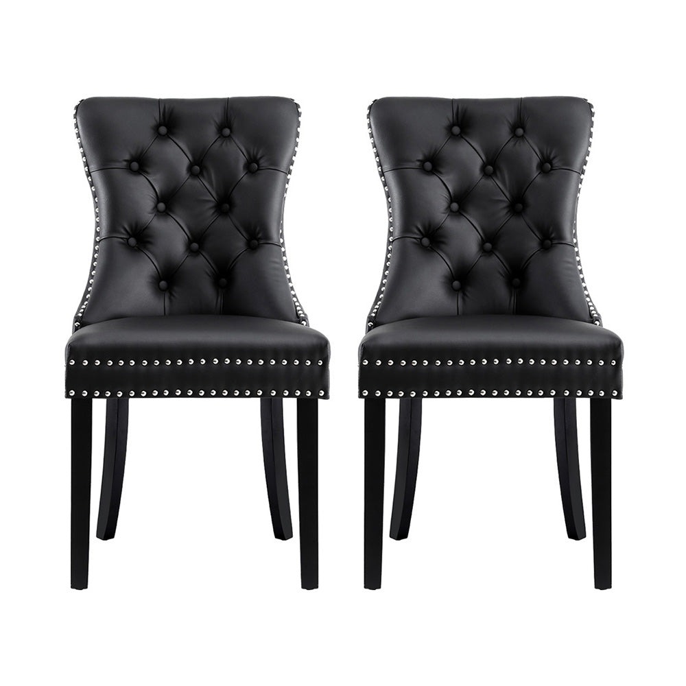 1 Set of 2 Artiss Dining Chairs Black Leather-Furniture &gt; Dining &gt; Kitchen &amp; Dining Chairs-PEROZ Accessories