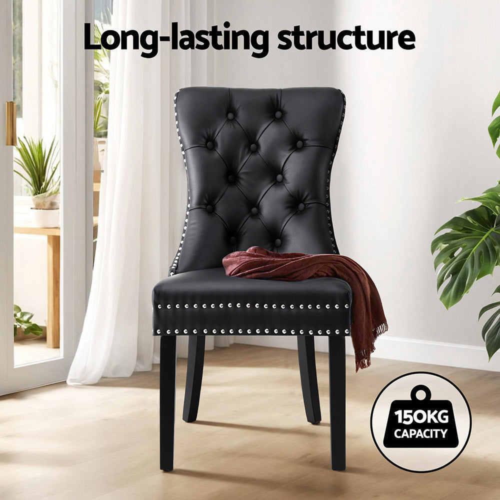 1 Set of 2 Artiss Dining Chairs Black Leather-Furniture &gt; Dining &gt; Kitchen &amp; Dining Chairs-PEROZ Accessories
